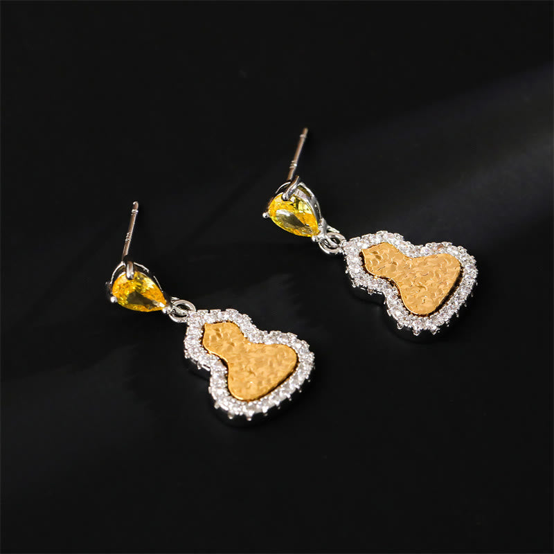 Buddha Stones Golden Gourd Zircon Copper Wealth Stud Earrings - image 2