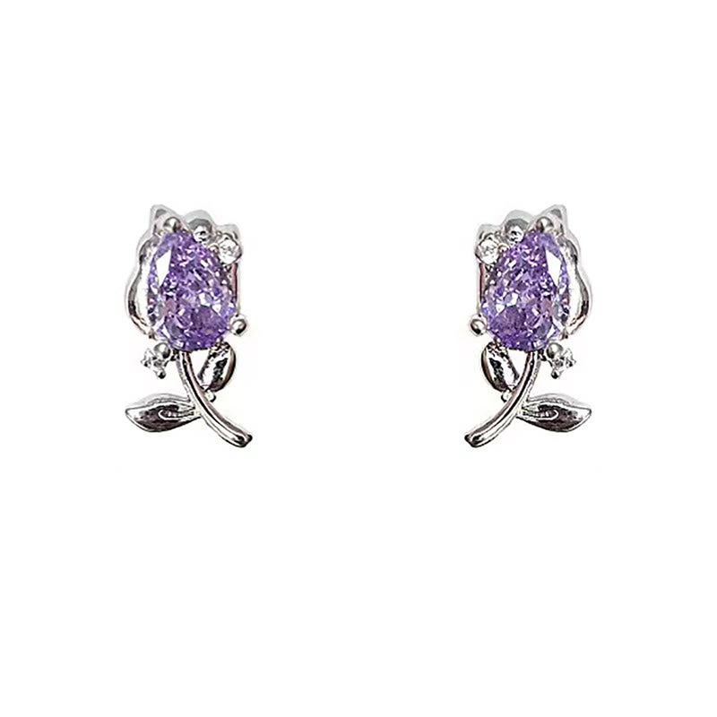 Buddha Stones Pink Purple Tulip Zircon Copper Healing Stud Earrings - image 6