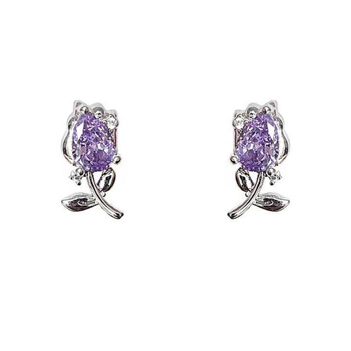 Buddha Stones Pink Purple Tulip Zircon Copper Healing Stud Earrings - image 6