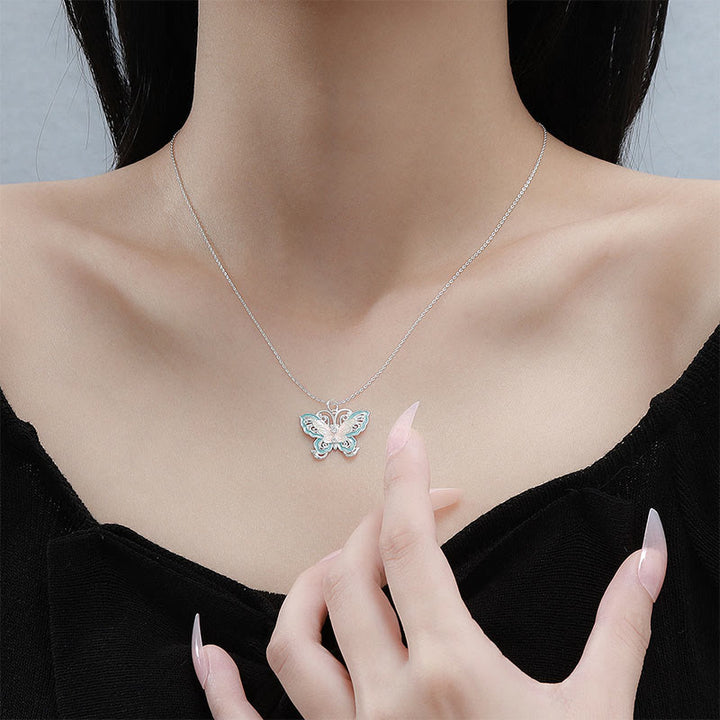 Buddha Stones 999 Sterling Silver Butterfly Blue Enamel Protection Necklace Pendant - image 4