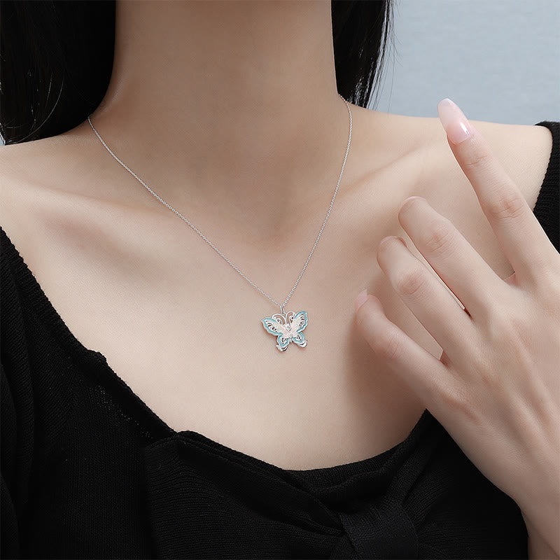 Buddha Stones 999 Sterling Silver Butterfly Blue Enamel Protection Necklace Pendant - image 3
