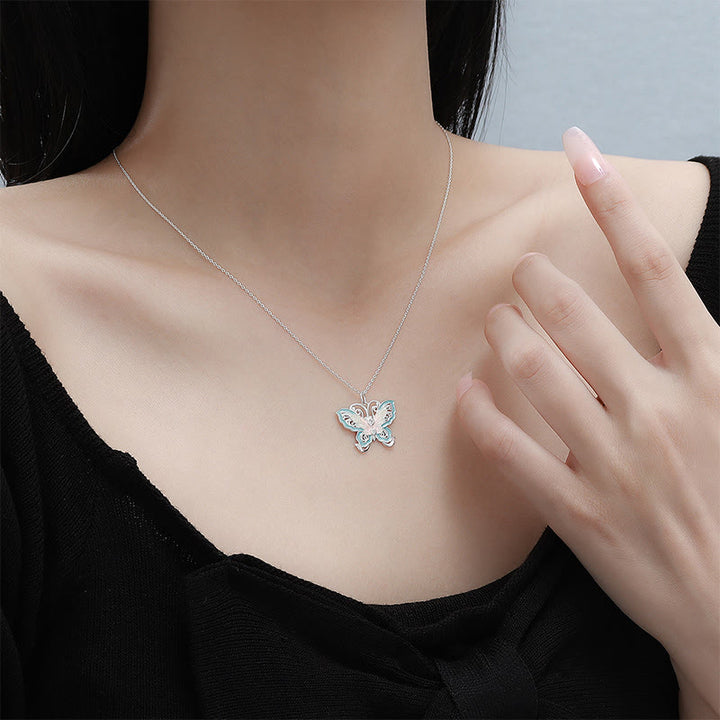 Buddha Stones 999 Sterling Silver Butterfly Blue Enamel Protection Necklace Pendant - image 3