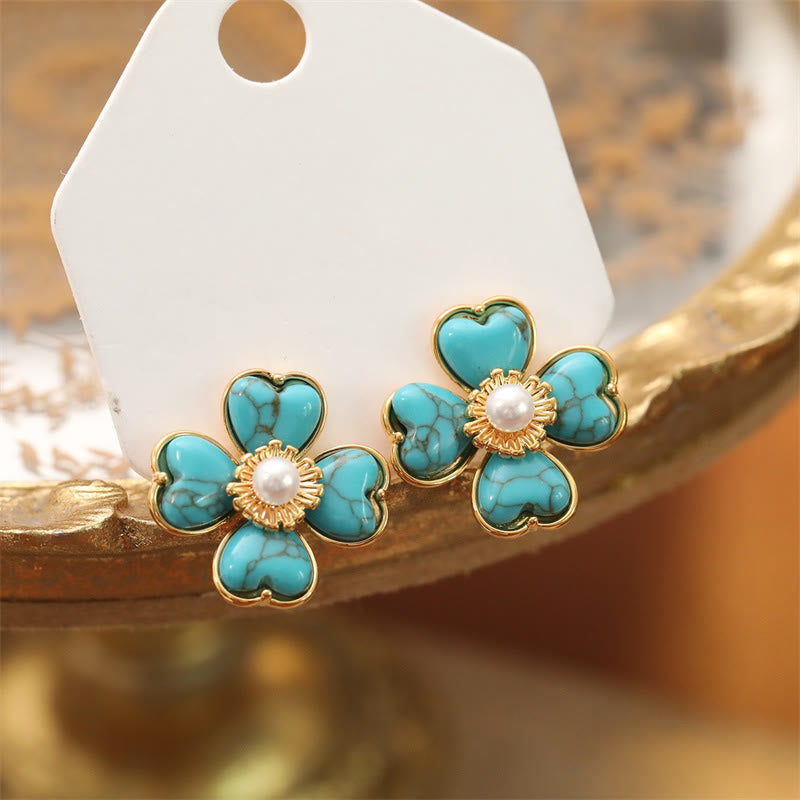 Buddha Stones Turquoise Love Heart Flower Copper Healing Stud Earrings - Turquoise(Synthetic)(925 Sterling Silver Posts) - image 0