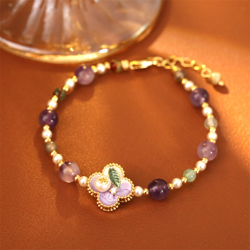 Buddha Stones Pearl Turquoise Beads Flower Design Copper Luck Chain Bracelet - image 1