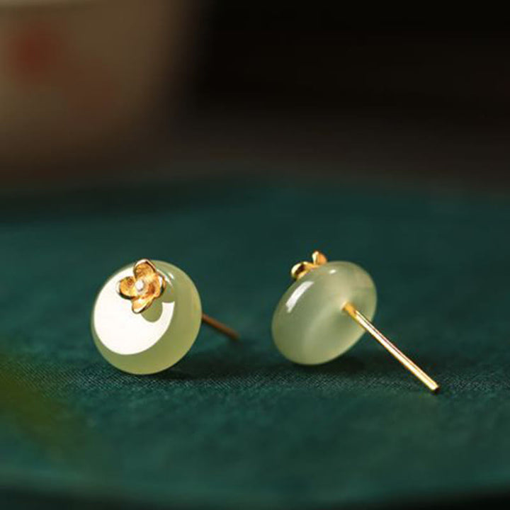 Buddha Stones Cyan Jade 925 Sterling Silver Flower Harmony Earrings - image 2