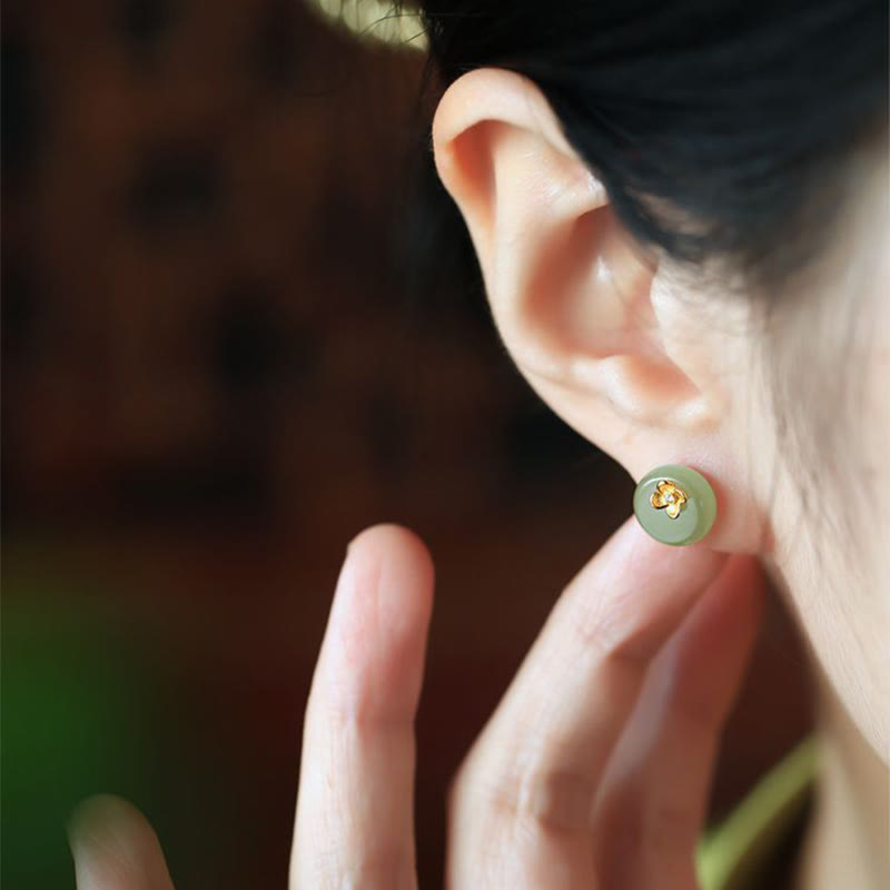 Buddha Stones Cyan Jade 925 Sterling Silver Flower Harmony Earrings - image 4