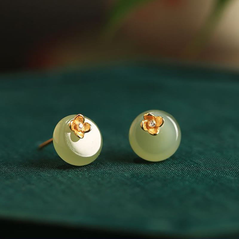 Buddha Stones Cyan Jade 925 Sterling Silver Flower Harmony Earrings - Cyan Jade(925 Sterling Silver Posts) - image 0