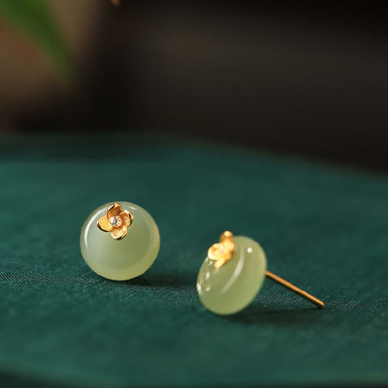 Buddha Stones Cyan Jade 925 Sterling Silver Flower Harmony Earrings - image 1