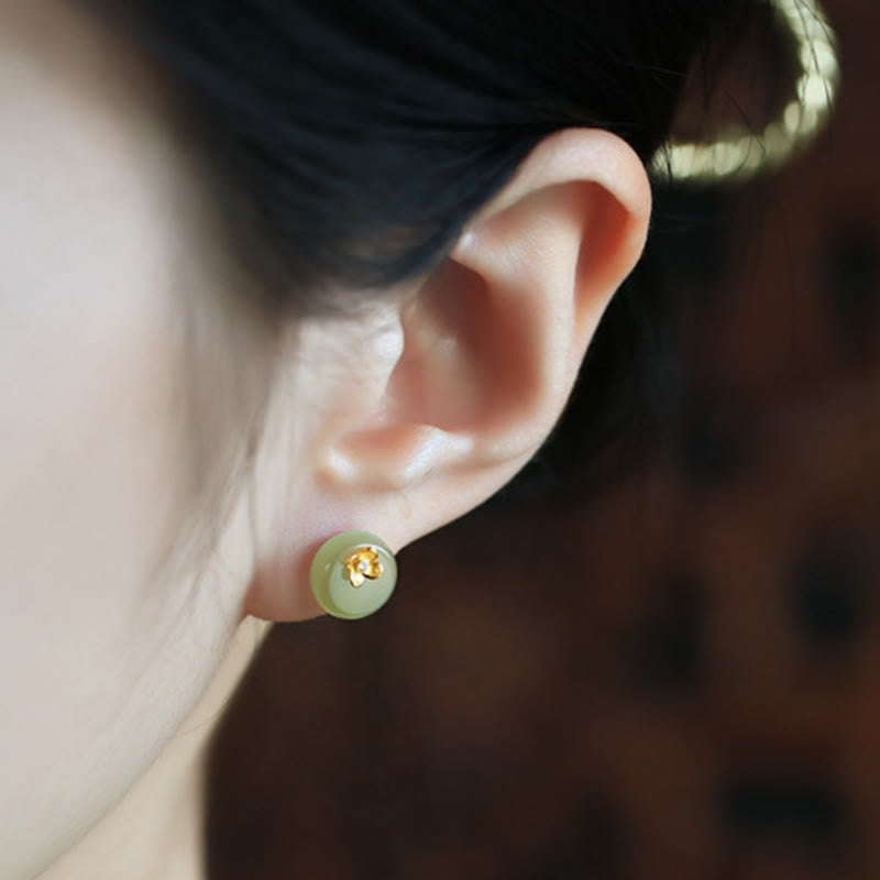 Buddha Stones Cyan Jade 925 Sterling Silver Flower Harmony Earrings - image 9