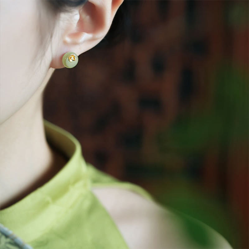 Buddha Stones Cyan Jade 925 Sterling Silver Flower Harmony Earrings - image 10