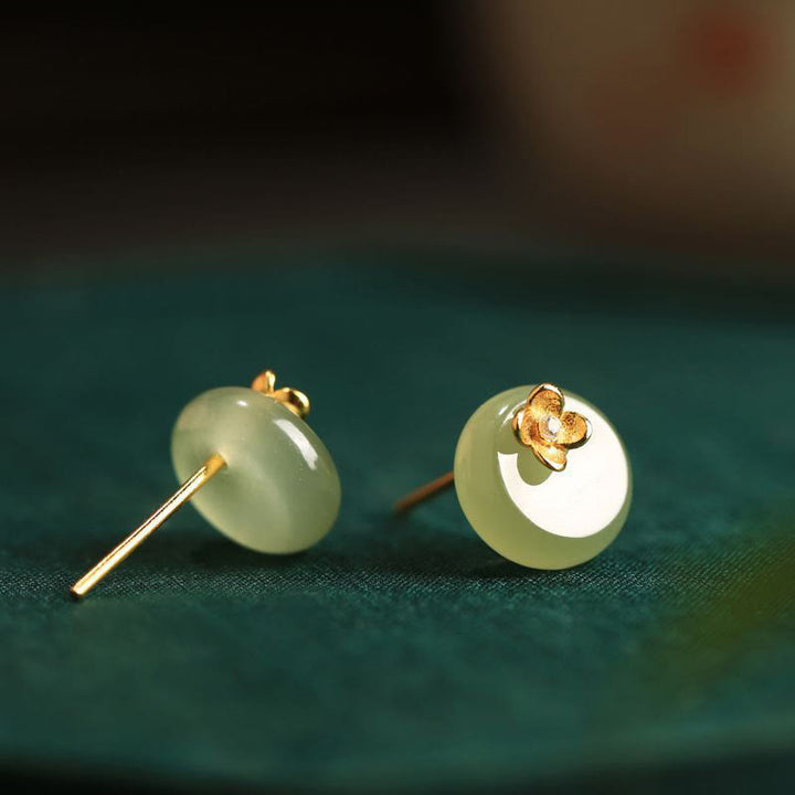 Buddha Stones Cyan Jade 925 Sterling Silver Flower Harmony Earrings - image 7