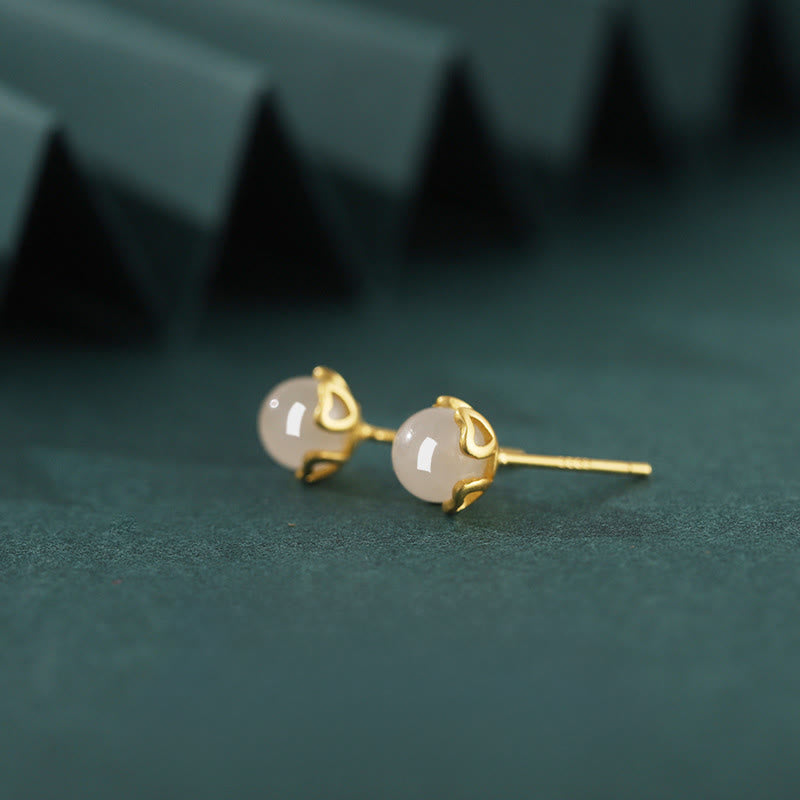 Buddha Stones Hetian Jade 925 Sterling Silver Heart-Shaped Lace Harmony Earrings - image 1