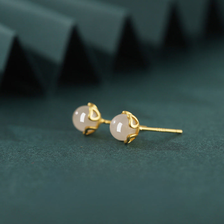 Buddha Stones Hetian Jade 925 Sterling Silver Heart-Shaped Lace Harmony Earrings - image 1