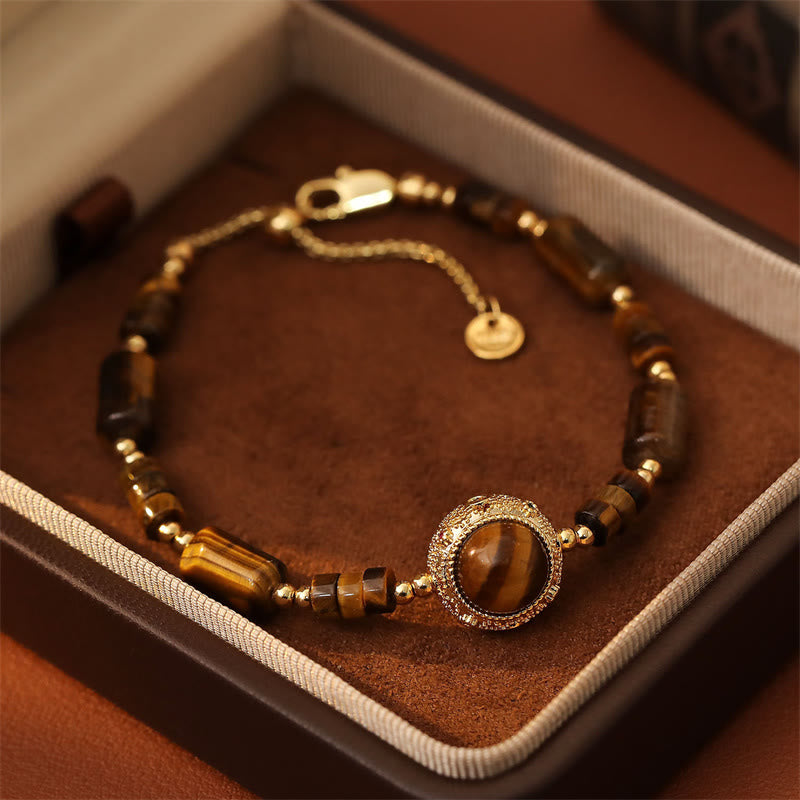 Buddha Stones Natural Tiger Eye Protection Strength Chain Bracelet - Tiger Eye(Wrist Circumference: 14-17cm) - image 0