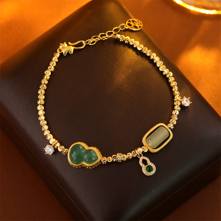Buddha Stones Gourd Green Agate Zircon Copper Beads Support Chain Bracelet - Gourd(Wrist Circumference: 14-17cm) - image 0