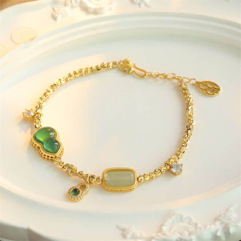 Buddha Stones Gourd Green Agate Zircon Copper Beads Support Chain Bracelet - image 1