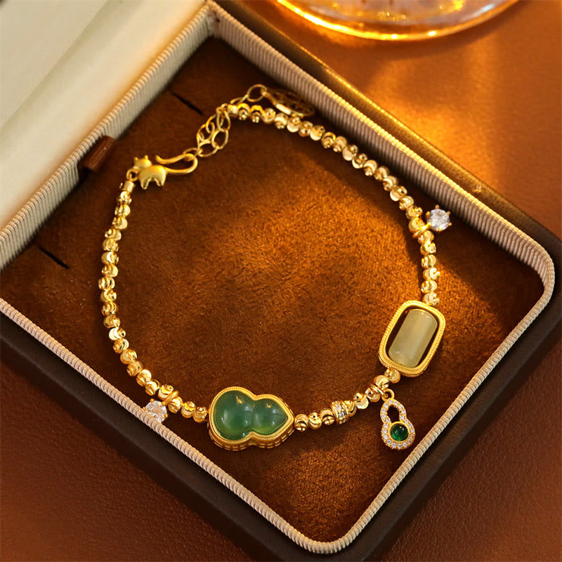 Buddha Stones Gourd Green Agate Zircon Copper Beads Support Chain Bracelet - image 3
