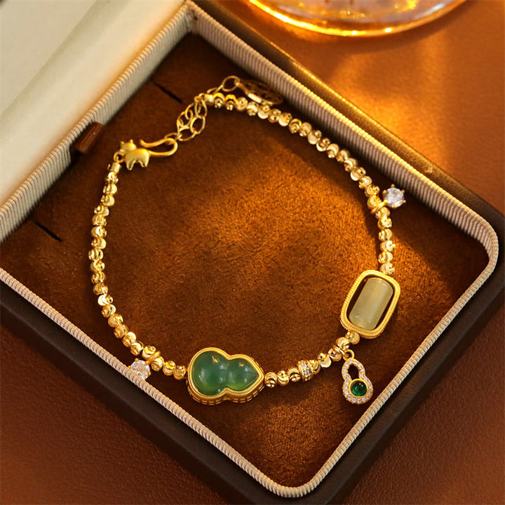 Buddha Stones Gourd Green Agate Zircon Copper Beads Support Chain Bracelet - image 3