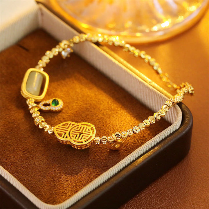 Buddha Stones Gourd Green Agate Zircon Copper Beads Support Chain Bracelet - image 4