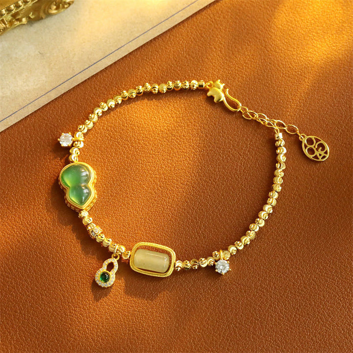 Buddha Stones Gourd Green Agate Zircon Copper Beads Support Chain Bracelet - image 2