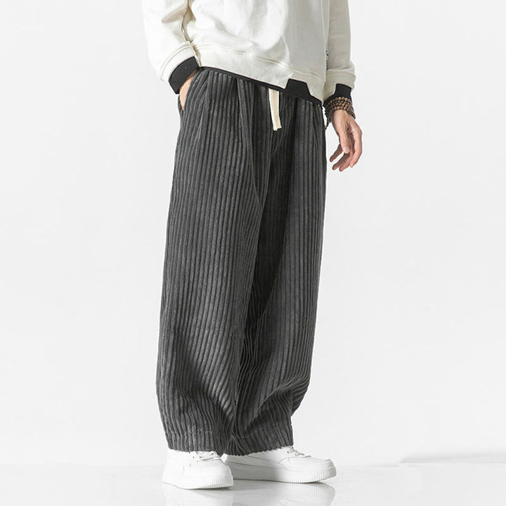Buddha Stones Retro Winter Solid Color Men's Drawstring Corduroy Harem Pants With Pockets - image 3