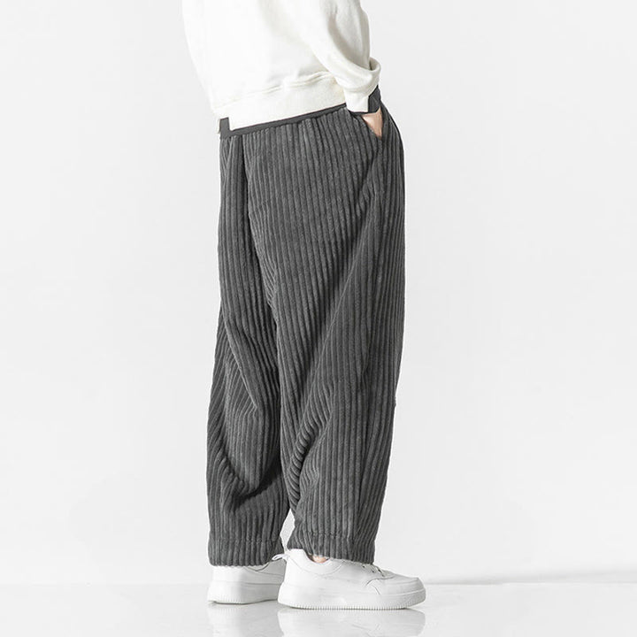 Buddha Stones Retro Winter Solid Color Men's Drawstring Corduroy Harem Pants With Pockets - image 4