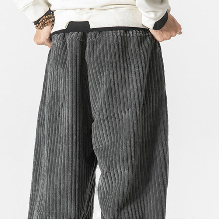 Buddha Stones Retro Winter Solid Color Men's Drawstring Corduroy Harem Pants With Pockets - image 7
