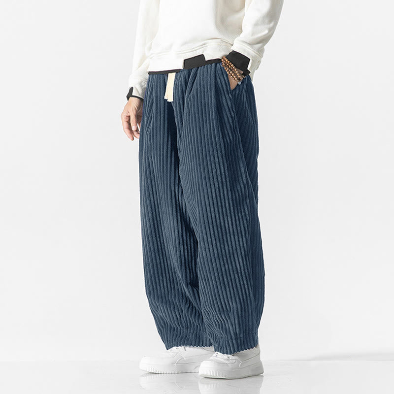 Buddha Stones Retro Winter Solid Color Men's Drawstring Corduroy Harem Pants With Pockets - image 16