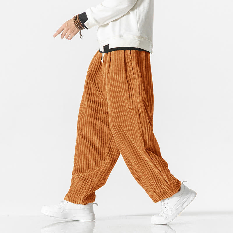 Buddha Stones Retro Winter Solid Color Men's Drawstring Corduroy Harem Pants With Pockets - image 19