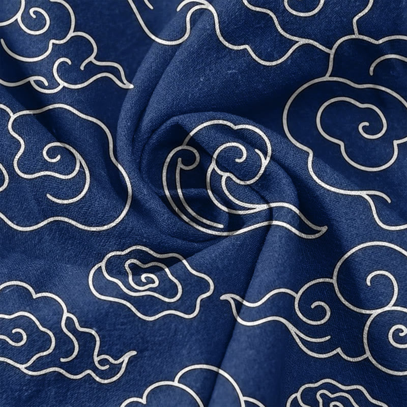 Buddha Stones Pure Cotton Casual Auspicious Cloud Pattern Women's Elastic Waist Pants With Pockets - image 2