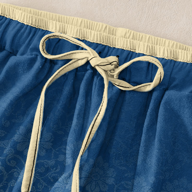 Buddha Stones Pure Cotton Retro Decorative Floral Pattern Women's Elastic Waist Pants With Pockets - image 1