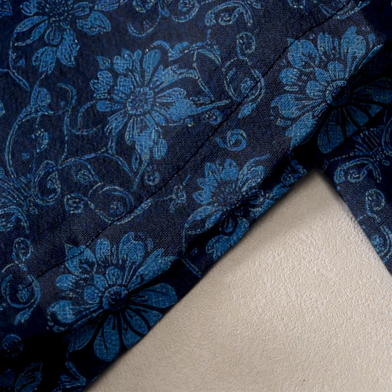 Buddha Stones Pure Cotton Retro Decorative Floral Pattern Women's Elastic Waist Pants With Pockets - image 2