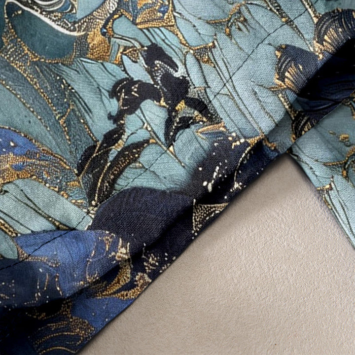 Buddha Stones Pure Cotton Auspicious Landscape Crane Pattern Women's Elastic Waist Pants With Pockets - image 2