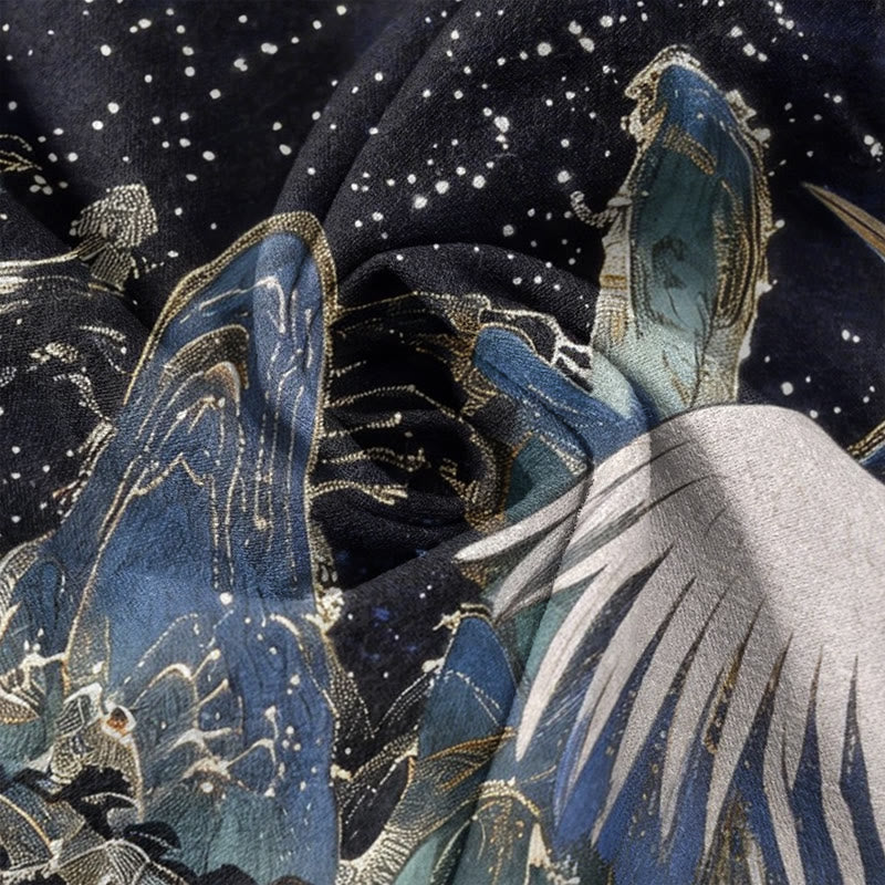 Buddha Stones Pure Cotton Auspicious Landscape Crane Pattern Women's Elastic Waist Pants With Pockets - image 3