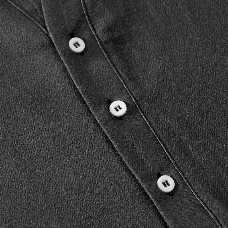 Buddha Stones Cotton Crane Waves Pattern Men's Short Sleeve Half Button Shirt - image 3