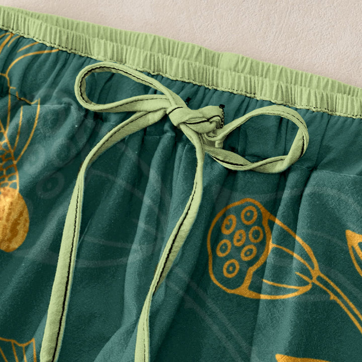 Buddha Stones Cotton Casual Lotus Leaf Koi Fish Pattern Women's Elastic Waist Pants With Pockets - image 1