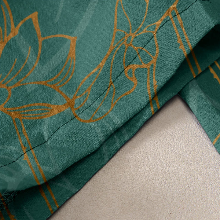 Buddha Stones Cotton Casual Lotus Leaf Koi Fish Pattern Women's Elastic Waist Pants With Pockets - image 2