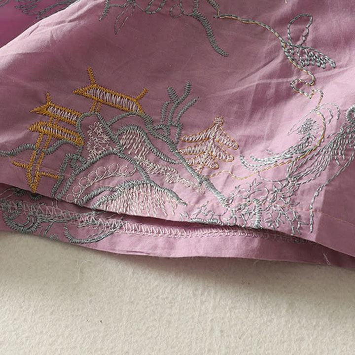 Buddha Stones Summer V-Neck Floral Design Short Sleeve Cotton Midi Dress With Pockets - image 8