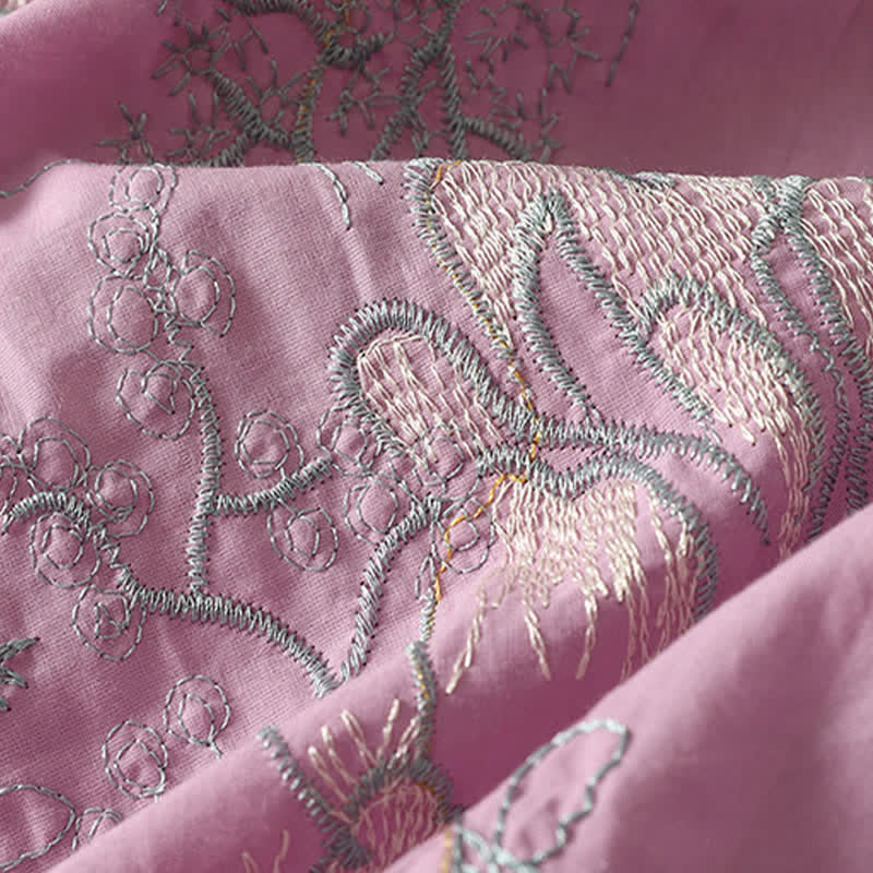 Buddha Stones Summer V-Neck Floral Design Short Sleeve Cotton Midi Dress With Pockets - image 10