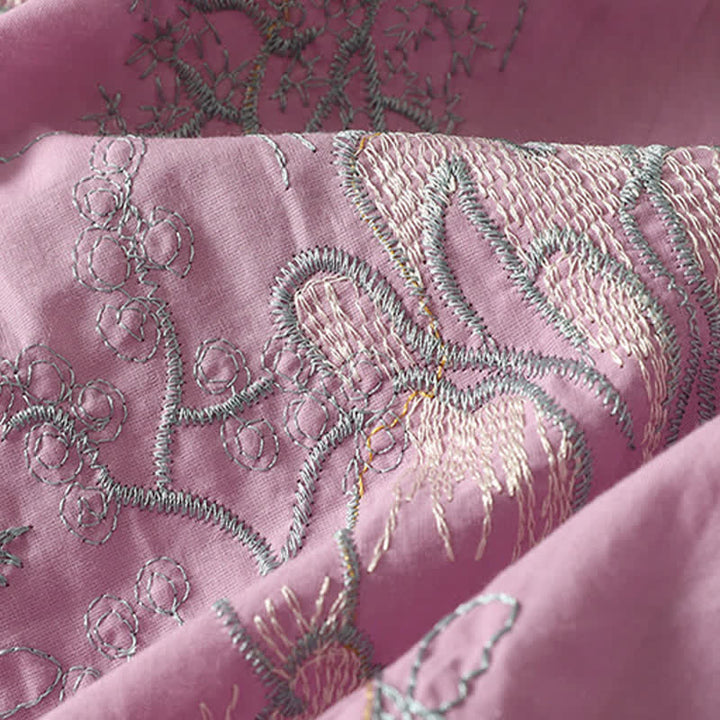 Buddha Stones Summer V-Neck Floral Design Short Sleeve Cotton Midi Dress With Pockets - image 10