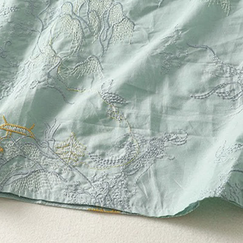 Buddha Stones Summer V-Neck Floral Design Short Sleeve Cotton Midi Dress With Pockets - image 15