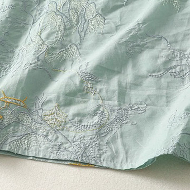 Buddha Stones Summer V-Neck Floral Design Short Sleeve Cotton Midi Dress With Pockets - image 15