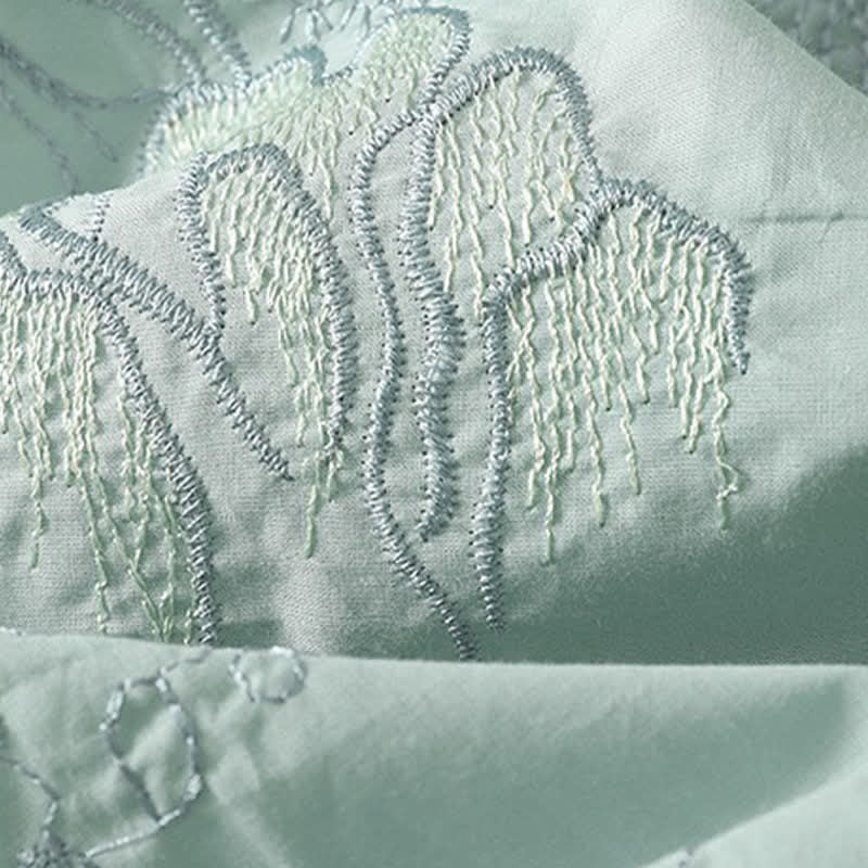 Buddha Stones Summer V-Neck Floral Design Short Sleeve Cotton Midi Dress With Pockets - image 16