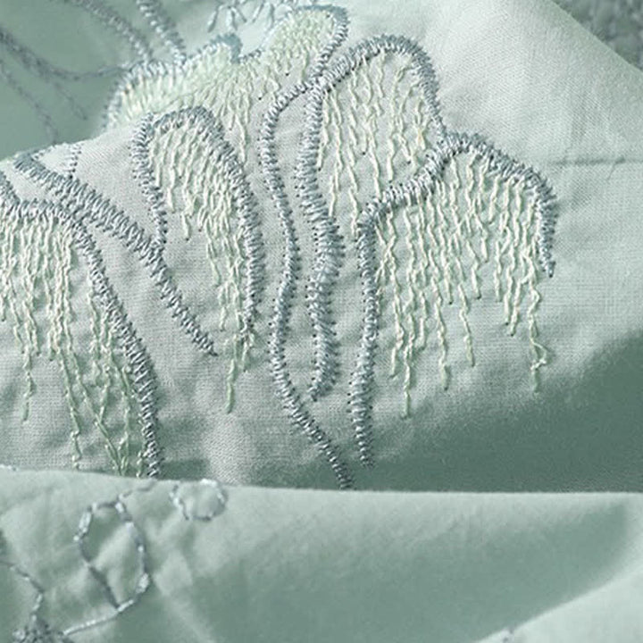 Buddha Stones Summer V-Neck Floral Design Short Sleeve Cotton Midi Dress With Pockets - image 16