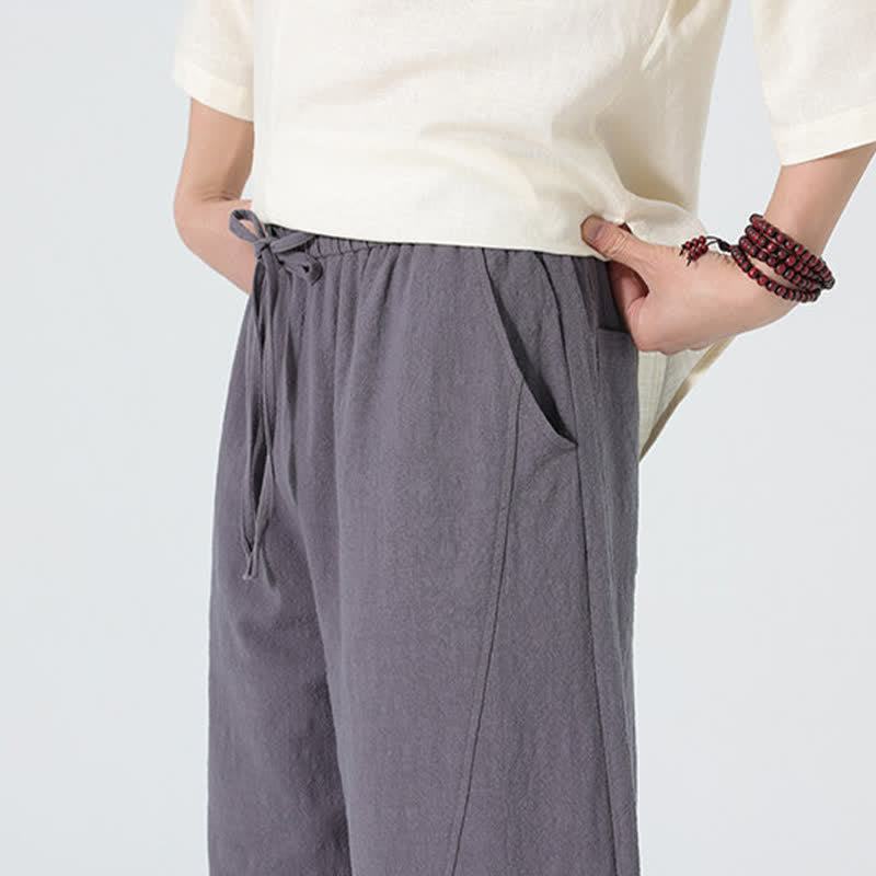 Buddha Stones Spring Pure Color Men's Cotton Drawstring Pants With Pockets - image 4