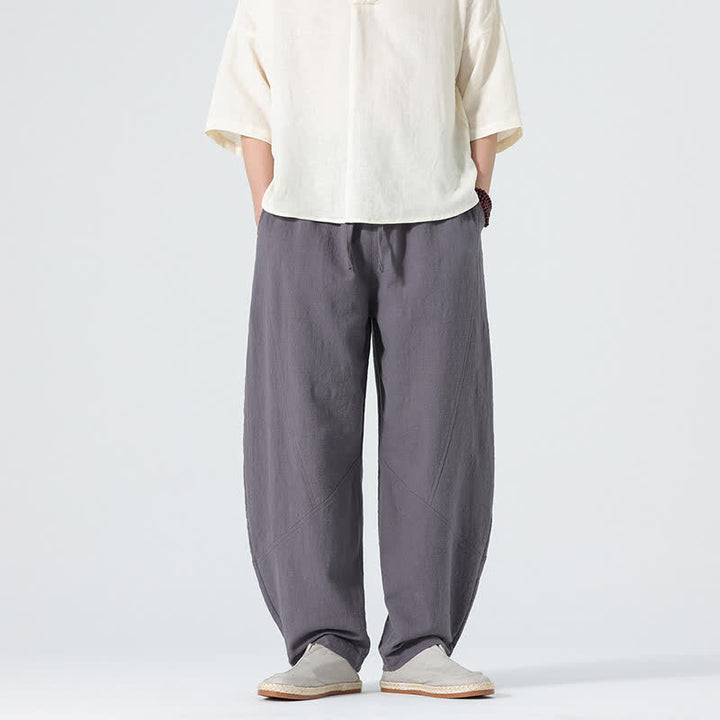 Buddha Stones Spring Pure Color Men's Cotton Drawstring Pants With Pockets - Gray - US/UK/AU46，EU56 (5XL) - image 1