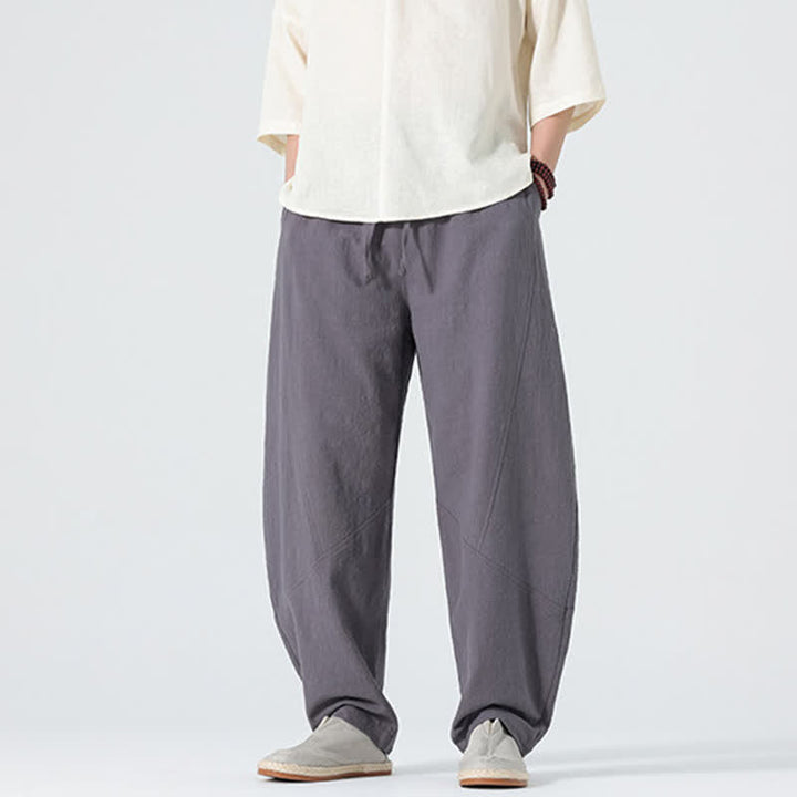 Buddha Stones Spring Pure Color Men's Cotton Drawstring Pants With Pockets - image 2