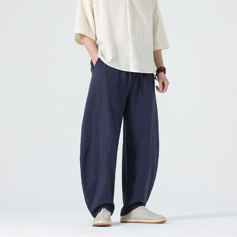 Buddha Stones Spring Pure Color Men's Cotton Drawstring Pants With Pockets - MidnightBlue - US/UK/AU46，EU56 (5XL) - image 8