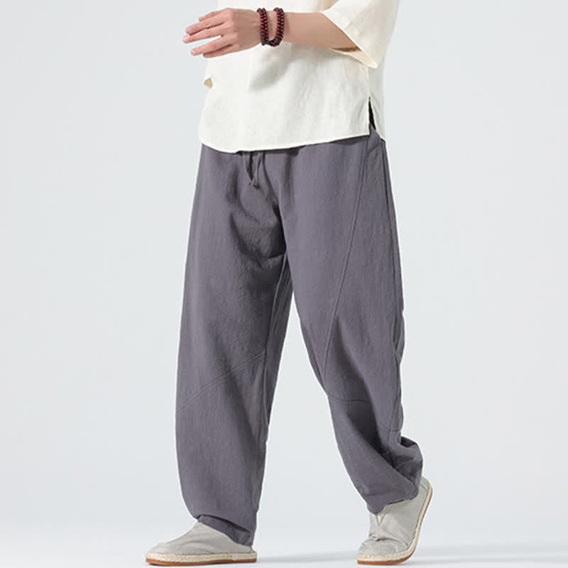 Buddha Stones Spring Pure Color Men's Cotton Drawstring Pants With Pockets - image 0