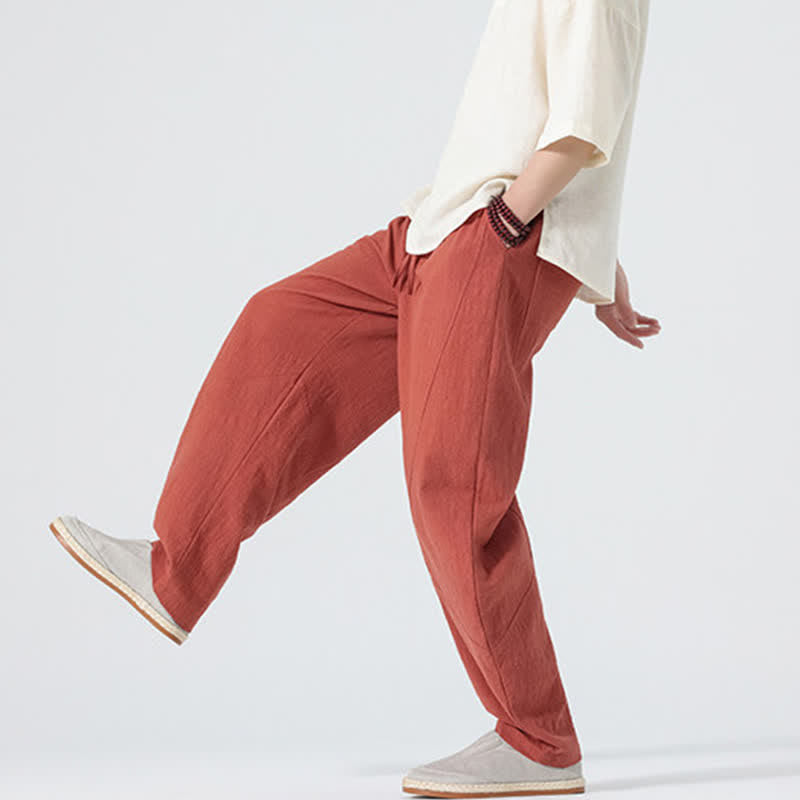 Buddha Stones Spring Pure Color Men's Cotton Drawstring Pants With Pockets - image 16